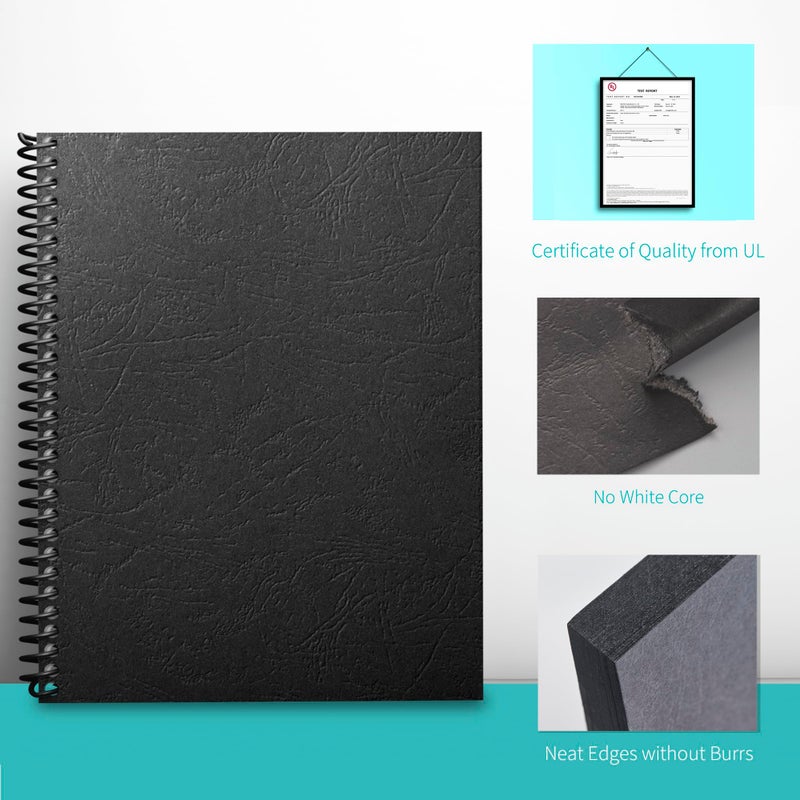 Binditek 100 Pack 13 Mil Grain-Texture Paper Binding Presentation Covers, 8-1/2 x 11 Inches, 90lb, 250 GSM, Un-Punched, Letter Size, Black, for Business Documents - Image 4